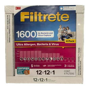 lot 11669 image: Filtrete Air Filter  MPR 1600  MERV 12  Healthy Living Ultra-Allergen 3-Month Pleated 1-Inch Air Filters (Pack of 4)