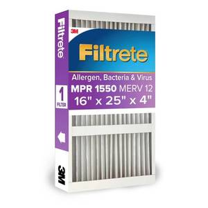 lot 11697 image: Filtrete 16 x 25 x 4 Allergen Bacteria and Virus Deep Pleat Air Filter 1550 MPR MERV 12 Electrostatic Furnace Filter