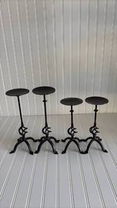 lot 119 image: Black Wrought Iron Candlestick Holders - Set of 4
