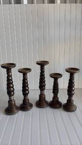 lot 131 image: Set of 5 Turned Wood Candlesticks