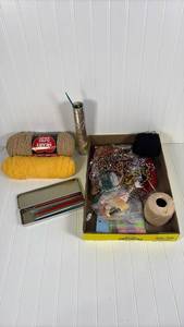 lot 177 image: Crafting Supply Lot with Yarn and Knitting Needles