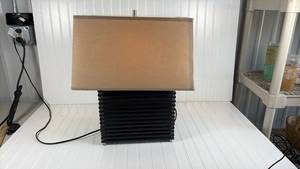 lot 223 image: Modern Stacked Base Table Lamp with Tan Shade