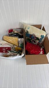 lot 236 image: Mixed Holiday Fabric Collection with Snow Cap Pillow