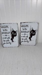 lot 332 image: Cat Bathroom Welcome Sign Set