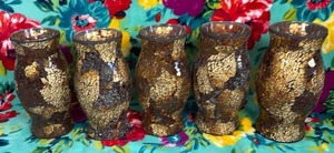 lot 379 image: Crackle Glass Hurricane Candle Holders Set