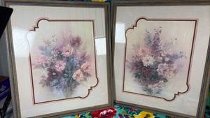 lot 389 image: Pair of Framed Floral Watercolor Prints by Lena Liu