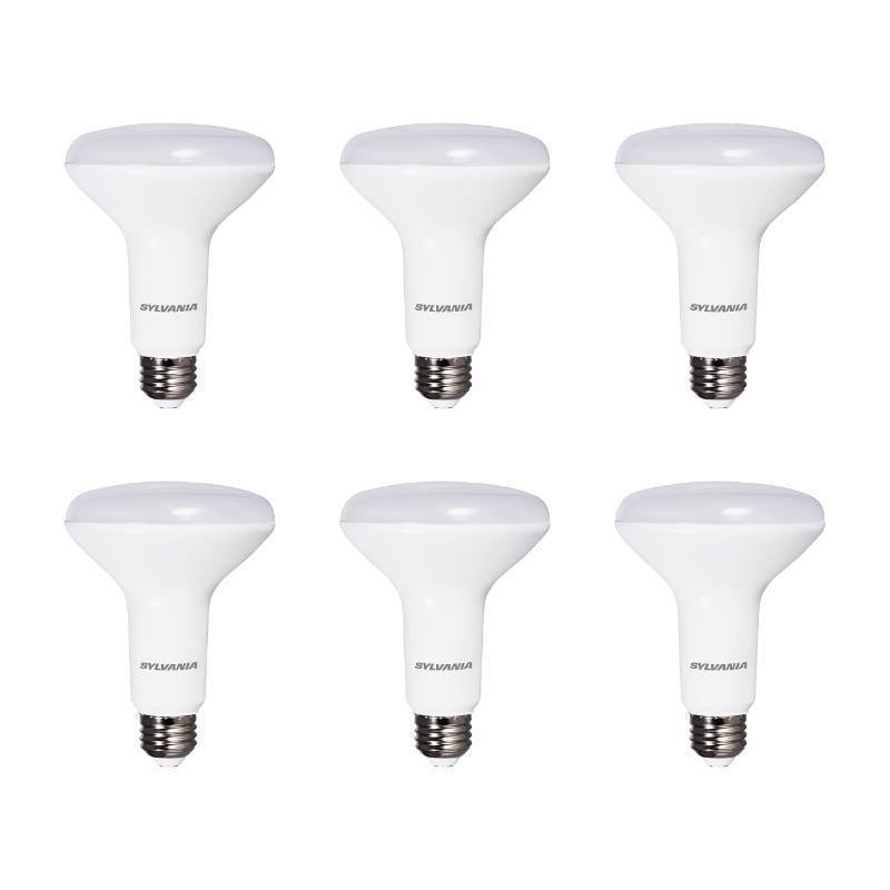 lot 22582 image: Sylvania Flood BR30 LED Light Bulb, 65W  9W, Dimmable, 22 Year, 800 Lumens, 2700K, Soft White - 6 Pack (41259) - Retail $38