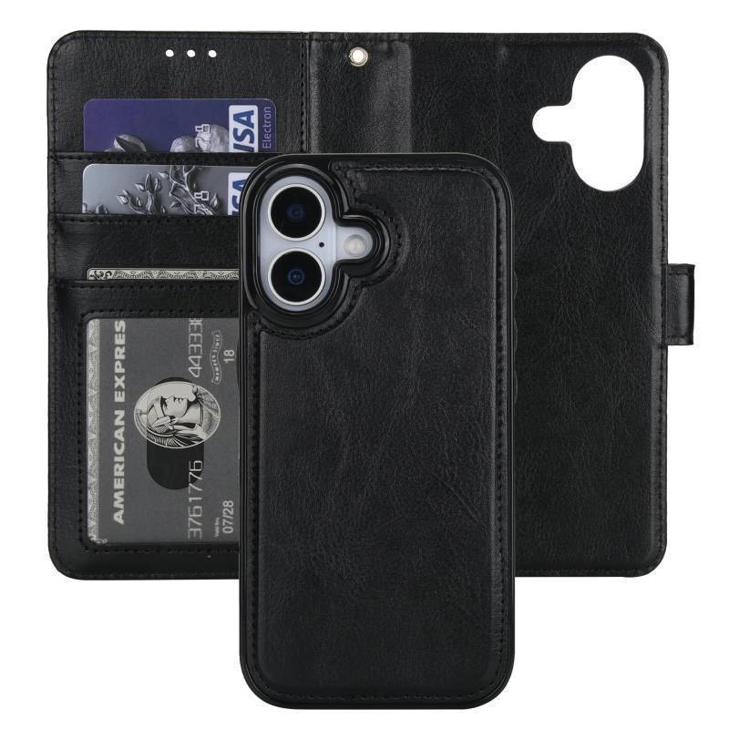 lot 41152 image: Bocasal Detachable Wallet Case for iPhone 17 RFID Blocking Card Slots Holder Premium PU Leather Magnetic Kickstand Shockproof Wrist Strap Removable Flip Protective Cover 5G 6.3 inch (Black) - Retail $20