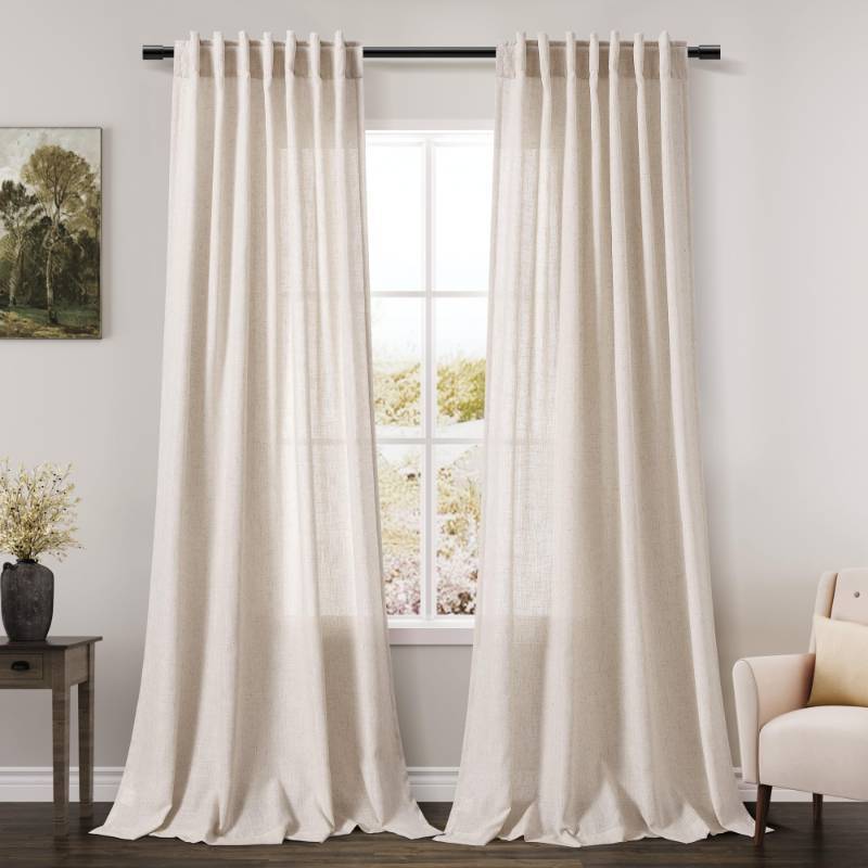 lot 61561 image: Beige Flax Linen Curtains 84 inches Long for Living Room 2 Panel Tan Burlap Textured Drapes Semi Sheer Privacy Khaki Window Curtain Country Rustic Farmhouse Canvas Cloth Curtain for Dinning Room - Retail $33
