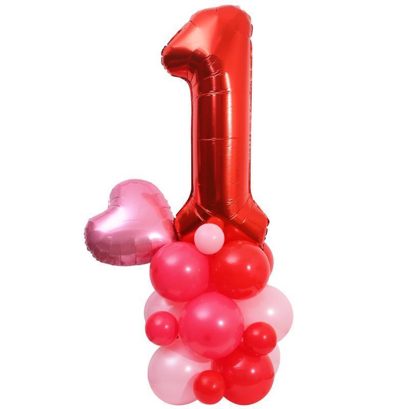 lot 41451 image: Valentine Baby First Birthday Balloon Kits- Heart 1st Birthday Balloon Decorations, Valentines Day One Milestone Birthday Party Sign, Love Day Balloon Tower, Red And Pink Heart Cake Smash Photo Props - Retail $16