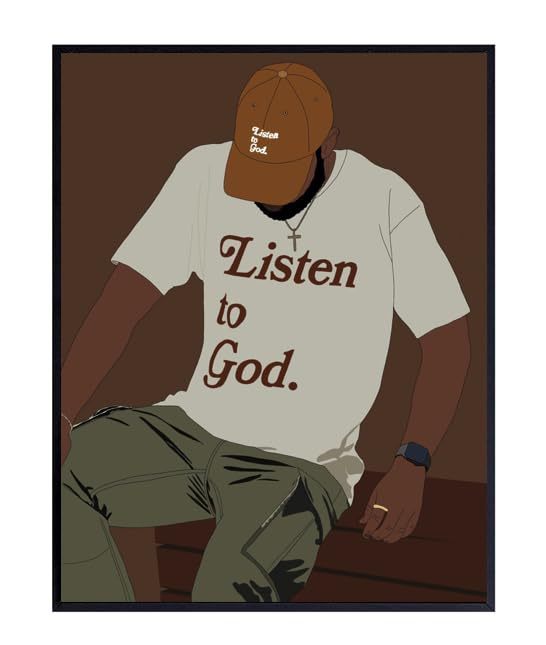 lot 41470 image: ShopHaven Afro Man Art Poster - Listen to God Art, Black Male Wall Art (11x14)