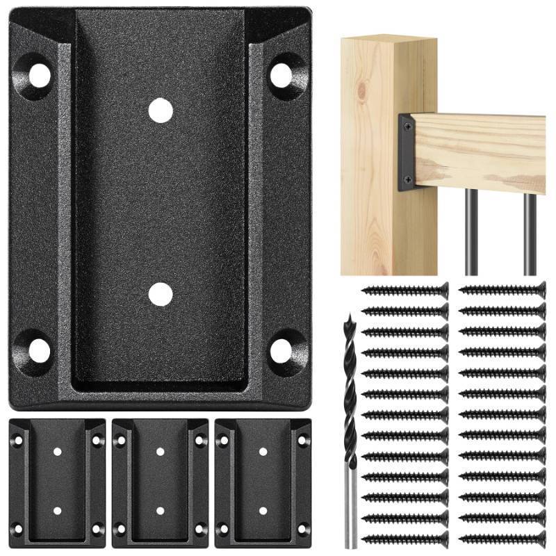 lot 45576 image: Epcee 4pcs ADC-12 Aluminum Deck Railing Bracket, Deck Railing Connectors for 2x4 (Actually 1.5x3.5) Wooden Deck Railing Post to Handrail Connection (Black) - Retail $15
