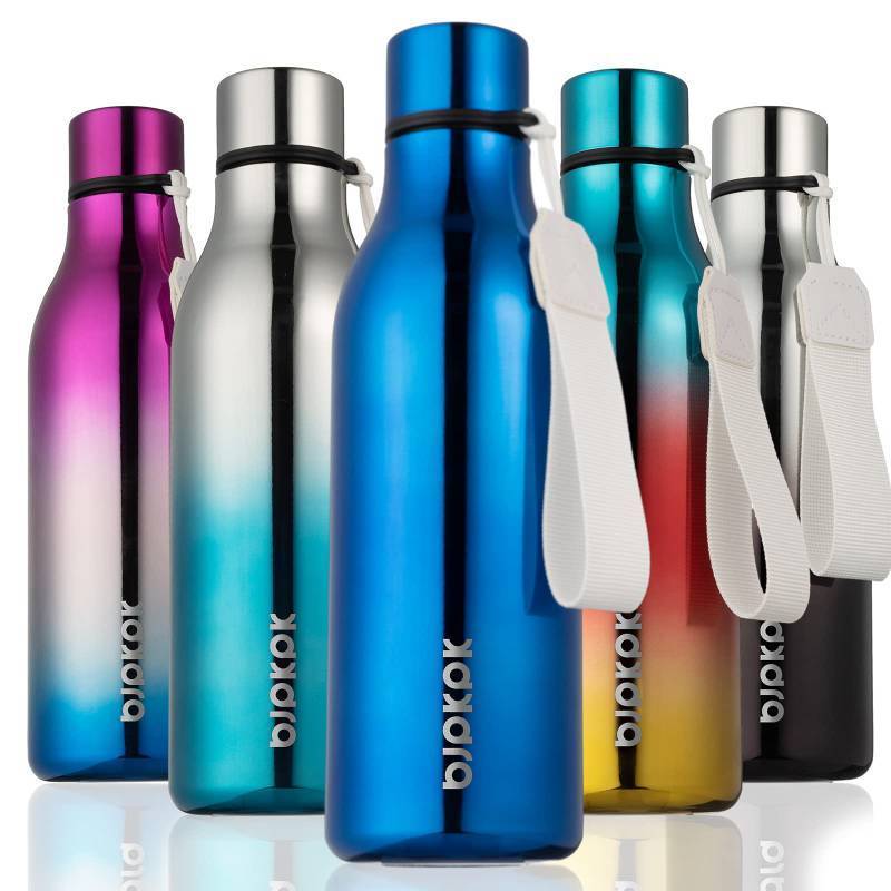 lot 45581 image: BJPKPK Insulated Water Bottles, 18 oz Stainless Steel Metal Water Bottle with Strap, BPA Free Leak Proof Jugs, Mugs, Flasks, Reusable Thermal Flasks for Sports & Travel, Shining Blue - Retail $14