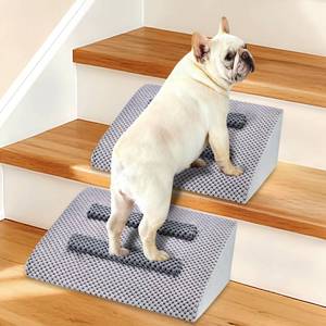 lot 22704 image: Dog Ramp for Stairs with Anti-Slip Bump for Small & Senior Dogs and Cats Stair Wedges for Dogs with Gentle Slope, Pet Ramp with Washable Cover & Self-Sticky Pads for Safe Climbing (Gray, 2 Pack) - Retail $46
