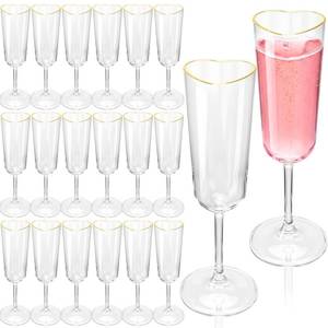 lot 22705 image: Potchen 24 Pcs Valentines Day Heart Shape Plastic Champagne Flute Glasses with Gold Rim Gift Set 5 oz Elegant Clear Cocktail Toasting Glasses Wine Cup Bulk for Wedding Bridal Birthdays Party Supplies cute  - Retail $21