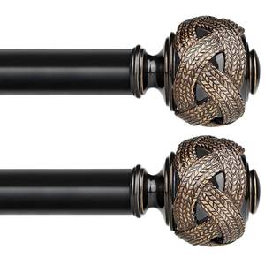 lot 22708 image: 2 Pack Curtain Rod 32 to 58 Inches (2.6 to 4.8 ft), USFOOK 78 Inch Telescoping Splicing Curtain Rods for Windows 20 to 53 Inch, Black Drapery Rod with Leaf Finials - Retail $33