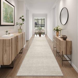 lot 22710 image: Art&Tuft Non-Slip Runner Rug - 26x10 Runner Rug Washable Low-Pile Rugs Runners, Soft Distressed Carpet Runner for Bedroom Bathroom Kitchen Laundry Living Room, Beige - Retail $55