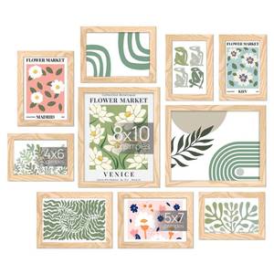 lot 22711 image: upsimples 10 Pack Picture Frames Collage Wall Decor for Mounting or Tabletop Display, Photo Gallery Frame Set for Family, Multi Sizes Including 8x10, 5x7, 4x6, Natural - Retail $25