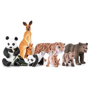 lot 31970 image: THINKBAY 8PCS Safari Zoo Animals Figurines Toys, Realistic Plastic Mom and Baby Cubs Figures, Includes Panda,Grizzly Bear,Kangaroo,Tiger, Educational Learning Playset for Kids Boys Girls - Retail $10