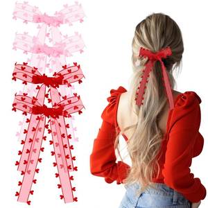 lot 31975 image: VOBOBE 4PCS Valentine Hair Bows for Girls, Pink Love Heart Pattern Alligator Clips Bows for Girls Women