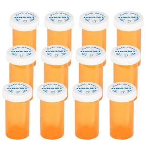 lot 31978 image: Plastic Medicine Pill Bottles with Child Resistant Caps - Push Down and Turn - Prescription Vial, Medicine Container, Pill Cases Dispenser Organizers (12pcs, 8 Dram) - Retail $11