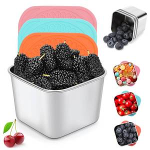 lot 31979 image: Rinwoc 3-pack 6 oz Stainless Steel Snack Containers for Kids, Small Snack Pack Containers with Lids To Go School, Travel, Stainless Steel Food Containers Easy To Open - Retail $8