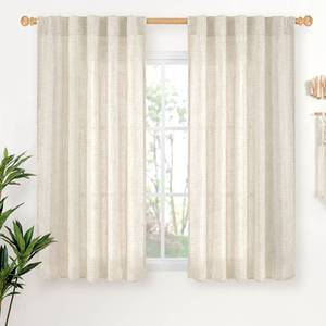 lot 43486 image: YoungsTex Linen Curtains 48 Inch Length for Living Room Windows, Short Light Filtering Drapes with Rod Pocket Back Tab Rustic for Bedroom Country, 2 Panels, 42 X 48 Inch - Retail $18