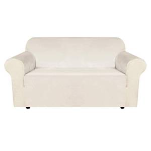 lot 43488 image: H.VERSAILTEX Stretch Velvet Loveseat Covers for 2 Cushion Couch Covers for Living Room Sofa Covers Slipcovers with Non Slip Straps Bottom, Ultra Thick Comfy Velour (Width 58-72, Ivory) - Retail $33