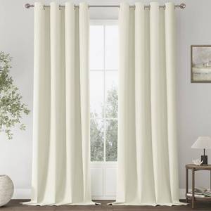 lot 43500 image: ChrisDowa 100% Blackout Ivory Solid Curtains 102 Inches Long 2 Panels for Bedroom Living Room,Farmhouse Room Darkening Thermal Insulated Soundproof Grommet Top Window Treatment Drapes,52x102 - Retail $47