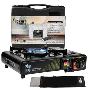 lot 43519 image: Jo Chef Butane Camping Stove - 9,500 BTU Portable Gas Stove for CampingRoad Trips with Windshield, CSA Certified, Brass Burner, Fast Heat Up Time - Retail $33