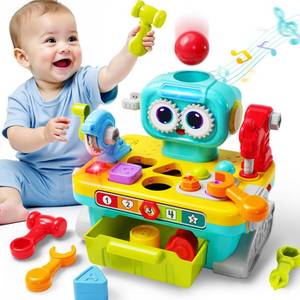 lot 43521 image: IPlay, iLearn Toddler Musical Workbench Toys for One Year Old Boys, Baby Pretend Play Tool Set, Infant Shape Sorter Activities, Kids Pounding Game, 1st Birthday Gift for 12 18 24 Month Girls Age 1 2 3 - Retail $40