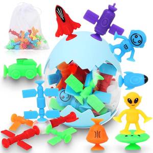 lot 43523 image: Suction Bath Toys for Kids, 20 Pcs No Hole Outer Space Bath Toy with Eggshell & Bag, Silicone Suction Cup Toys, Sensory Window Building Toys for Toddlers Boys Girls 3 4 5 6 Year Old - Retail $14