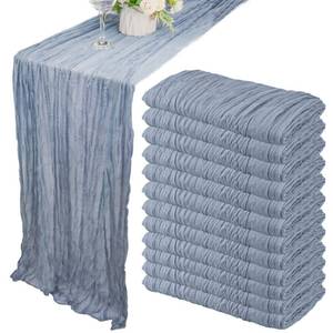 lot 43530 image: Boho Gauze Table Runner 35x72 Inch - Rustic Cheese Cloth Long Table Runner for Wedding, Bridal Shower, Birthday Party Decor (Dusty Blue) - Retail $30