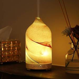 lot 43532 image: Essential Oil Diffuser Hand Blown Glass Aromatherapy Diffuser - Ultrasonic Cool Mist Scent Aroma Diffuser, Whisper Quiet with Auto Shut-Off, Timer Setting &7 Colors Night Light for Home - Retail $26