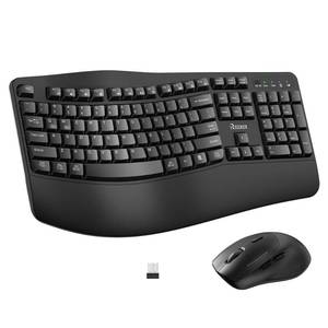 lot 43534 image: Wireless Keyboard and Mouse Combo,2.4G Full Size Wave Keys Ergonomic Keyboard with Wrist Rest for Natural Typing, 3 DPI Adjustable Ergonomic Silent Mouse for ComputerLaptopWindowsMac (Black) - Retail $36