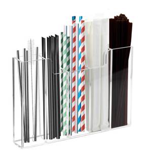 lot 43547 image: Weiai Acrylic Straw Organizer Holder for Counter Cabinet, 5 Slot Straw Dispenser with 2 Installation Methods for Kitchen Cafe Bar, Clear - Retail $10