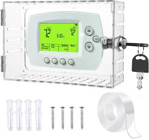 lot 43548 image: Thermostat Lock Box Universal Thermostat Cover Thermostat Lock Box with Key Large Thermostat Guard Thermostat Cover with Lock Fits Thermostats 6.54.722.2 Or Smaller - Retail $8