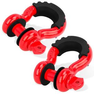lot 51078 image: Shackles 34 (2 PACK) LIBERRWAY D ring Shackle Rugged Unbreakable 28.5 Ton (57,000 Lbs) Maximum Break Strength with 78 Pin Bow Screw Heavy Duty D Ring for Vehicle Recovery, Red - Retail $23