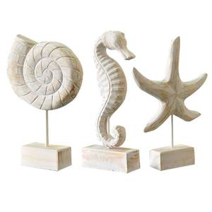 lot 51081 image: Exttlliy 3pcs Wood Handmade Beach Nautical Style Figurines StarfishConchSeahorse Statue Home Decor Beach Decor Coastal Decor - Retail $30