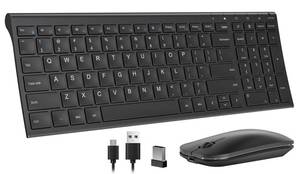 lot 51082 image: seenda Rechargeable Wireless Keyboard and Mouse - Ultra-Thin Metal Keyboard with Low-Profile Keys, 2.4G Wireless Keyboard for Windows PC Laptop Computer - Black - Retail $40
