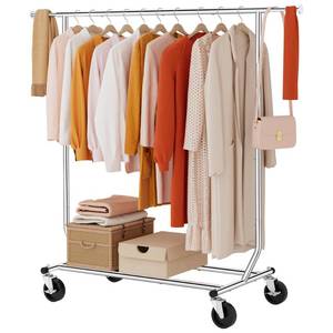lot 51084 image: Tajsoon Clothing Rack Heavy Duty Clothes Racks Foldable Garment Rack with Wheels and Extendable Rod, Collapsible Clothing Rack Max Capacity 250lbs, Industrial Rolling Racks with Bottom Shelf, Chrome - Retail $66