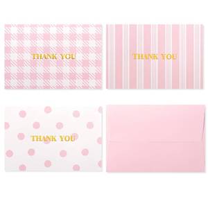 lot 51086 image: Crisky Pink Thank You Cards with Envelopes, 50 Pack Lattice Polka Dot Thank You Cards Bulk for Baby Shower, Birthday, Wedding, Business Decoration Party Favors - Retail $20