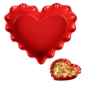 lot 51092 image: FoldTier 9in Valentines Day Heart Shaped Deep Pie Dish 2.6in Ceramic Ruffle Heart Pie Pan Baking Dish for Valentine Wedding Anniversary Party Apple Quiche Pot Pies Tart for Microwave Oven(Red)