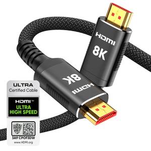 lot 58384 image: Snowkids 8K Certified HDMI 2.1 Cable 10 ft, Non-Slip Nylon Braided, 48Gbps Ultra High-Speed HDMI Cables Cord, 10K 8K60Hz, 4K120Hz Compatible for TVPS-5X-boxProjectorSound System & More - Retail $8