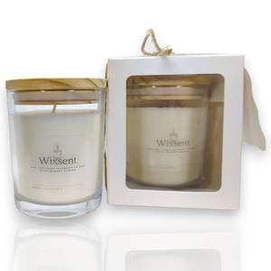 lot 58391 image: Wixsent Unscented Soy Wax Candle 7oz Fragrance Free Clean Burn Candle in Clear Glass Jar with Bamboo Lid, Cotton Wick, Minimalist Gift Candle for Home with Gift Box - Retail $16