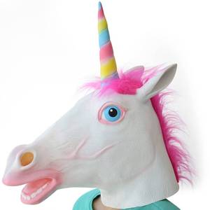lot 58393 image: Voyiparty Unicorn Mask Deluxe Novelty Halloween Costume Horse Head Mask Latex Animal Head Mask Unicorn (Pink Hair)
