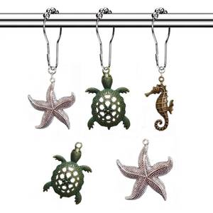 lot 58396 image: Beach Shower Curtain Hooks Rings - Rustproof Shower Curtain Hangers Starfish Seahorse Turtle Decorative Bath Room Animal Accessories Set - Creative Ocean Cartoon Theme Bathroom Decor, 12PCS - Retail $10