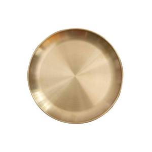 lot 58397 image: EKDJKK Round Brass Tray, Small Gold Decorative Tray, Metal Storage Organizer, Modern Home, Matte Brass Finish (20cm7.9inch) - Retail $10