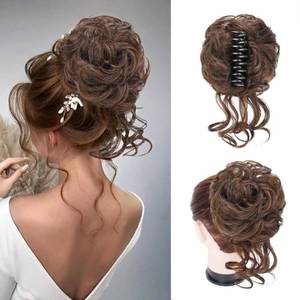 lot 58402 image: Foaoit Claw Clip Messy Bun Hair Piece Wavy Curly Hair Bun Clip in Claw Chignon Ponytail Hairpieces Synthetic Tousled Updo Hair Extensions Scrunchie Hairpiece for Women Natural Black Mix Light Auburn