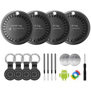 lot 58403 image: Air Tags for Android,Air Tags-4 Pack Android,2 Year Battery Life,Air Tracker Tags with 4 Case,Google Find Trackers for GoogleS Find Hub App,IP65 Waterproof Luggage Tracker for Keys - Retail $27